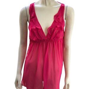 In Bloom Sheer Hot Pink Babydoll Lingerie Set With Thong Size M